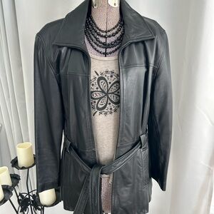 Nine West Black Leather Belted Jacket